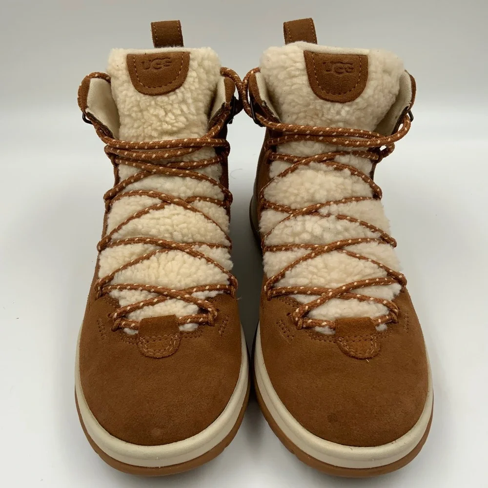 UGG Lakesider Heritage Mid Boots Chestnut Suede Shearling 1121020 Womens 8.5